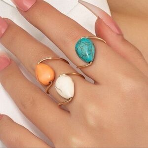 3 piece Gold Turquoise Stone Ring Set